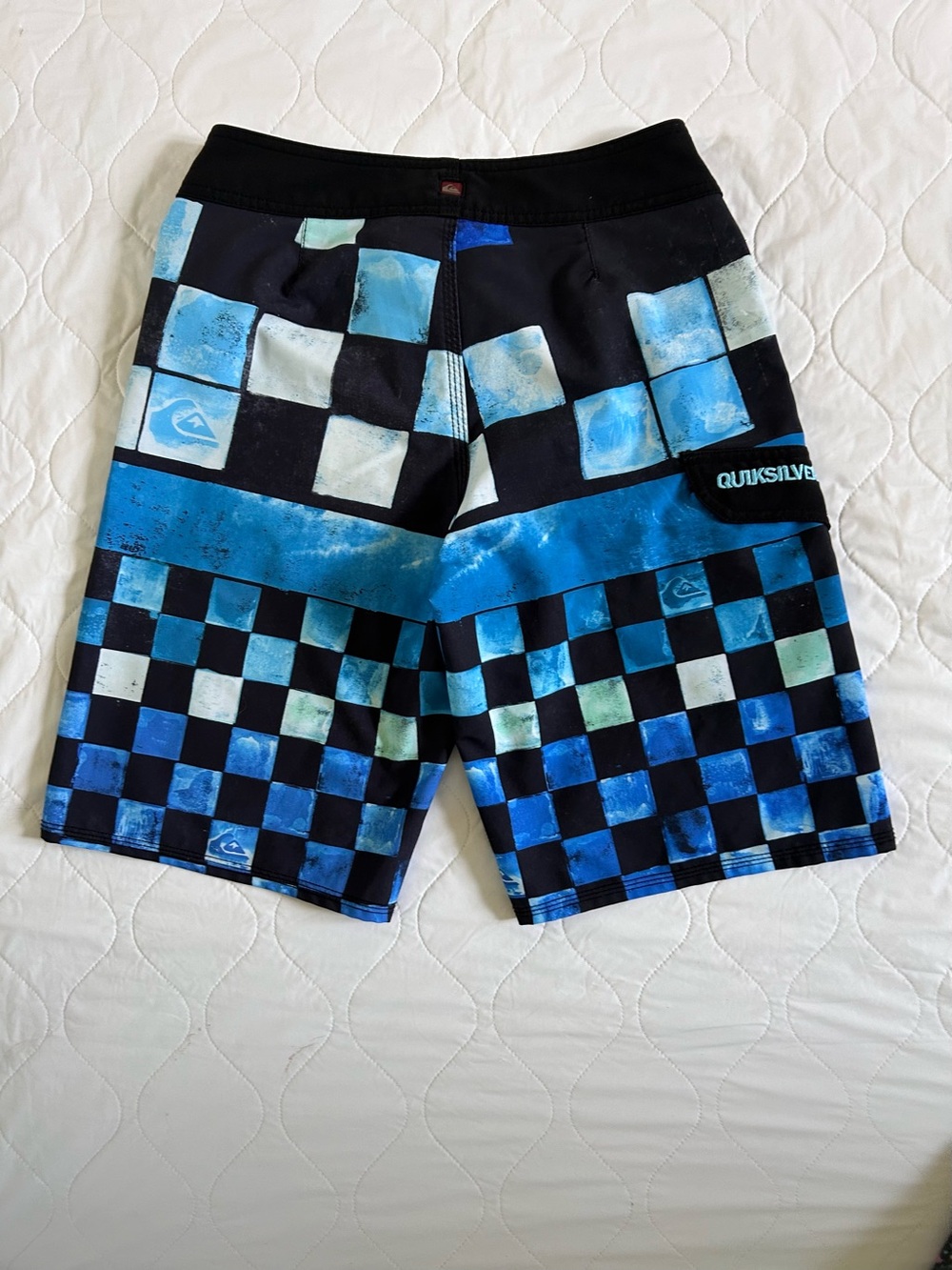 Quiksilver Black and Blue Checkerboard Surf Shorts